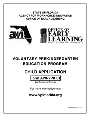 Florida Voluntary Prekindergarten Education Program Child Application
