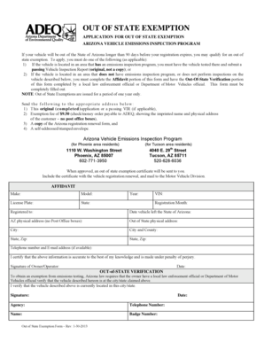 Arizona Out of State Exemption Application