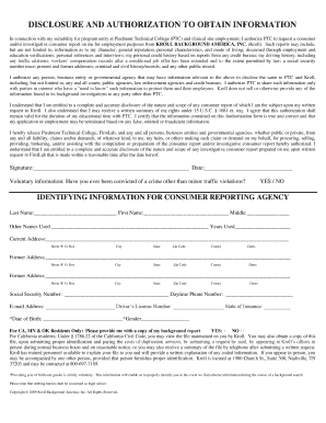Disclosure and Authorization for Background Check