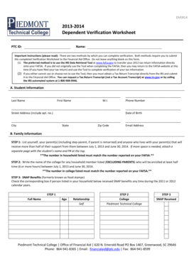 Dependent Verification Worksheet