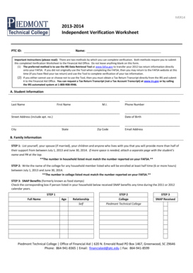 Independent Verification Worksheet IVER14