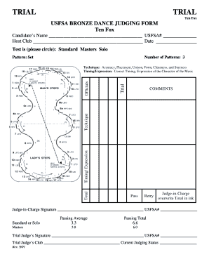 USFSA Bronze Dance Judging Form