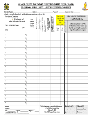 Orange County VPK Classroom Enrollment Form