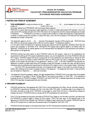 Florida Voluntary Prekindergarten Education Program Agreement