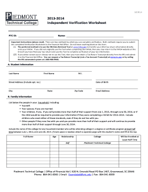 Independent Verification Worksheet