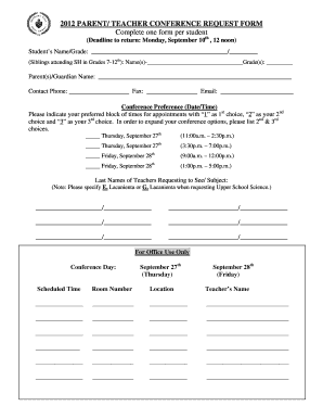 2012 PARENT/ TEACHER CONFERENCE REQUEST FORM