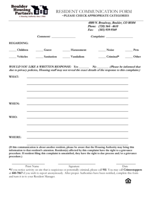 Resident Communication Form