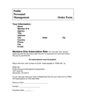 Public Personnel Management Subscription Order Form