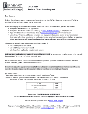 Federal Direct Loan Request Form