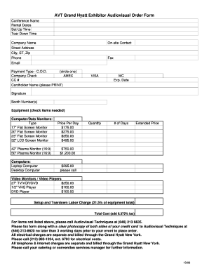 Grand Hyatt Exhibitor Audiovisual Order Form