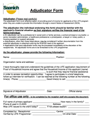 LIFE Program Adjudicator Form