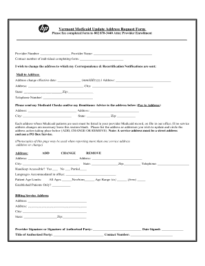 Vermont Medicaid Update Address Request Form