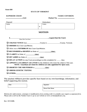 Vermont Motion Form
