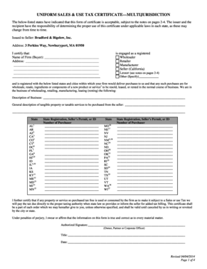 Uniform Sales & Use Tax Certificate