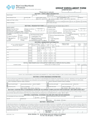 Blue Cross and Blue Shield of Vermont Group Enrollment Form