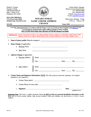 West Virginia Notary Public Name and Address Change Form