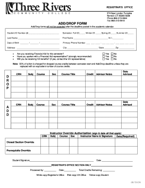 Connecticut Student Add/Drop Form