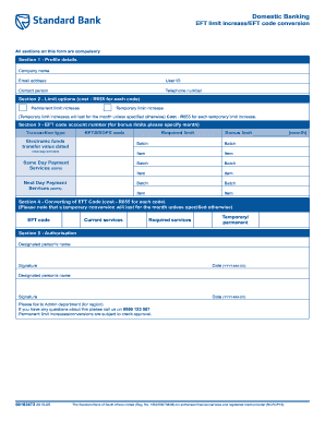 South Africa EFT Limit Increase Form