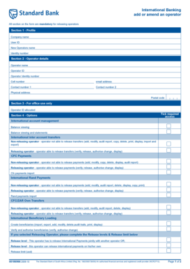 International Banking Operator Addition Form