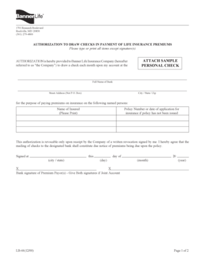 Authorization to Draw Checks for Life Insurance Premiums