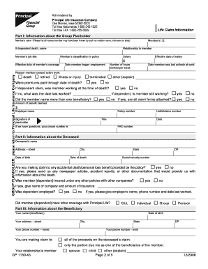 Principal Life Group Life Claim Form