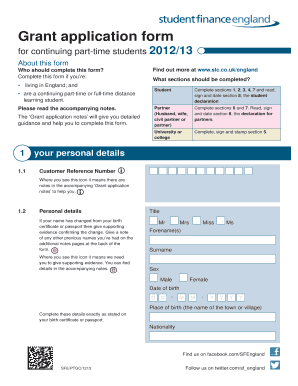 UK Part-Time Student Grant Application Form