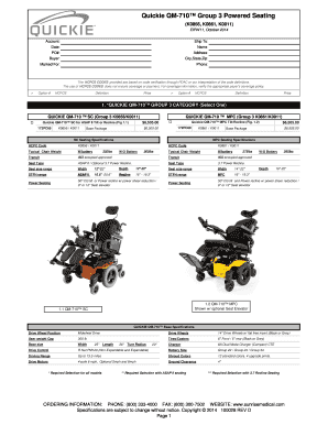 Quickie QM-710 Group 3 Powered Seating Order Form