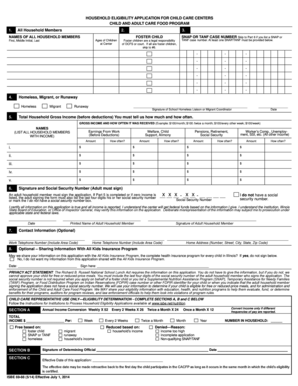 Household Eligibility Application for Child Care Centers
