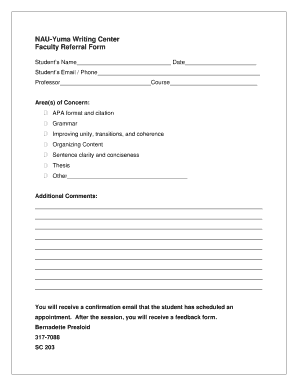 Wide ruled paper printable - NAU-Yuma Writing Center Faculty Referral Form - oak ucc nau