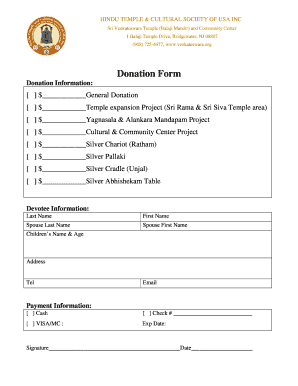 Hindu Temple Donation Form