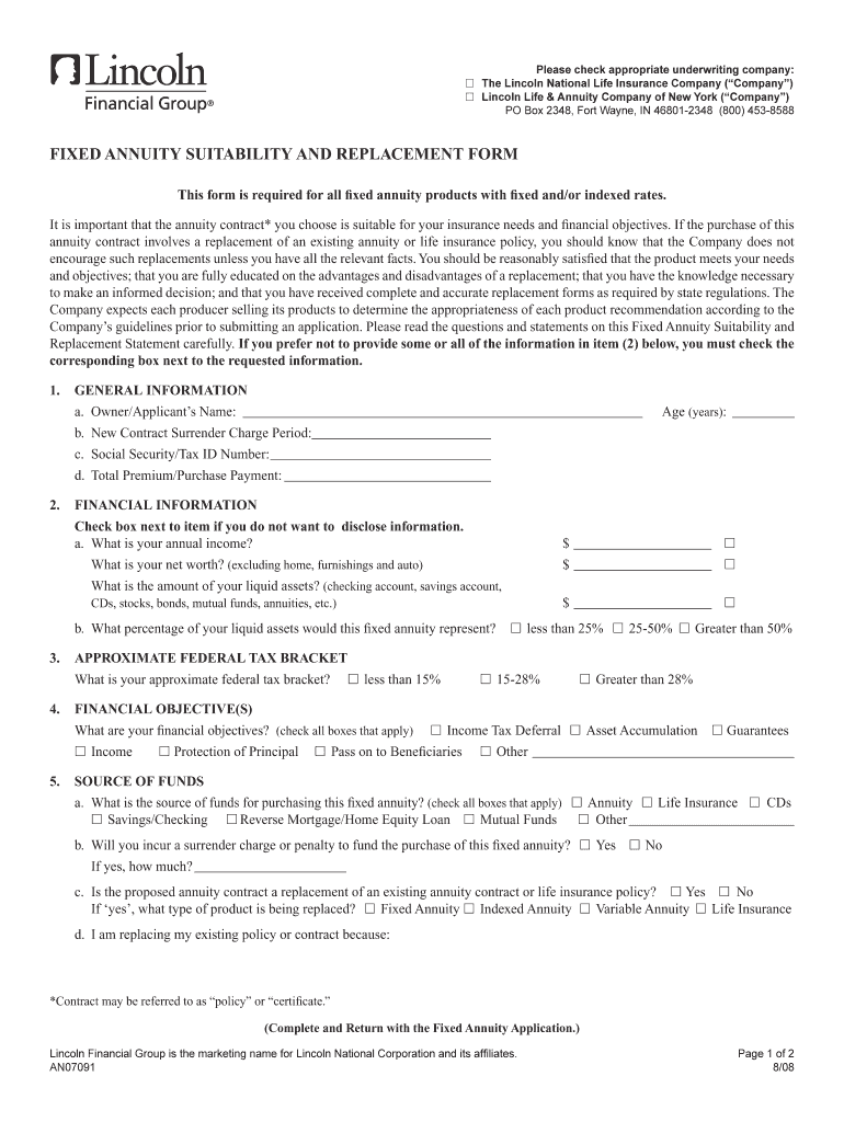 Fillable Online FIXED AnnuIty suItAbIlIty AnD rEplAcEmEnt FOrm Life
