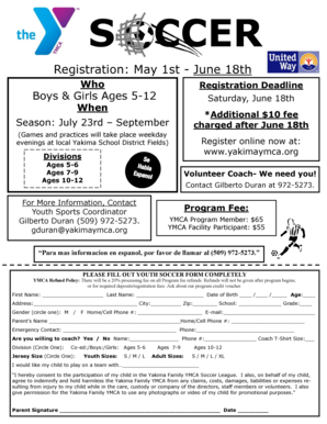 S CCER Registration: May 1st - June 18th Who Registration Deadline Boys &amp - yakimaymca