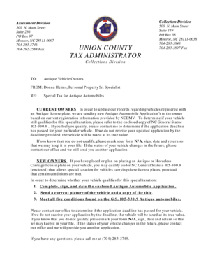 North Carolina Antique Automobile Application