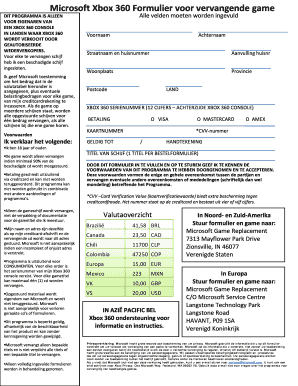 Microsoft Xbox 360 Formulier voor vervangende game