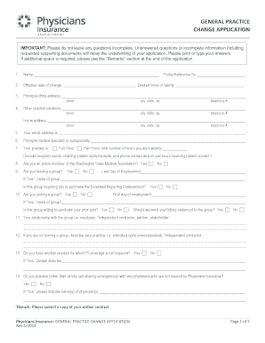 Physicians Insurance Application Form