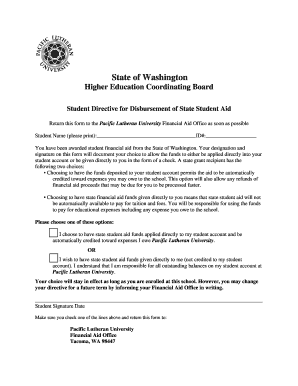 Washington Student Aid Disbursement Directive