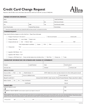 Altra Federal Credit Union Credit Card Change Request
