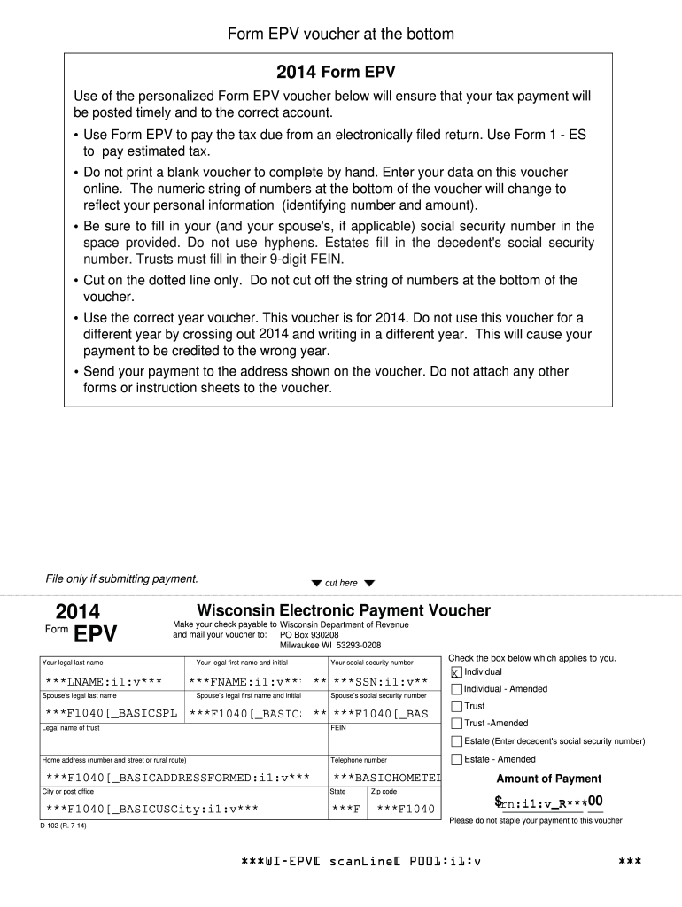 2014 Form EPV, Wisconsin Electronic Payment Voucher Preview on Page 1