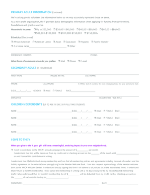 YMCA Membership Application Form