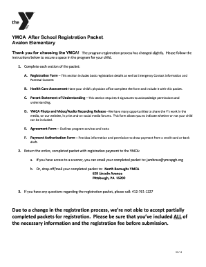 YMCA After School Registration Packet