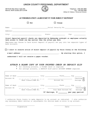 Direct Deposit Form - Union County, North Carolina - co union nc