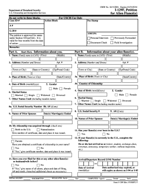 USCIS Form I-129F for Alien Fiancé(e)