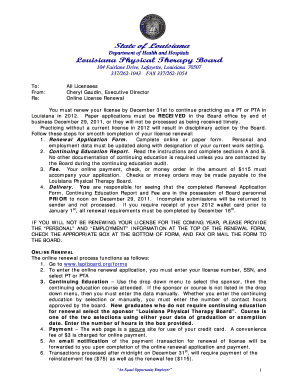 Louisiana Physical Therapy License Renewal Form