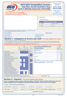 2014 ACU Competition Licence Application