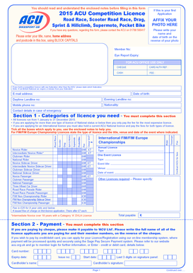 2015 ACU Competition Licence Application