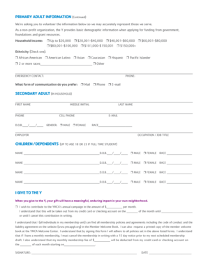 YMCA Membership Application Form