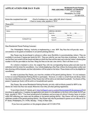 Philadelphia Residential Permit Parking Day Pass Application