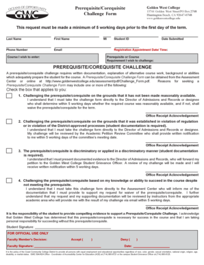 Prerequisite Course Challenge Form - Golden West College - goldenwestcollege