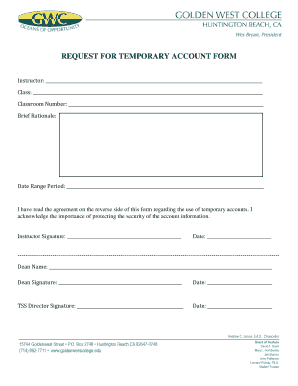 Request for Temporary Account Form