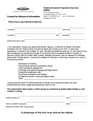 Disabled Students Programs & Services Application